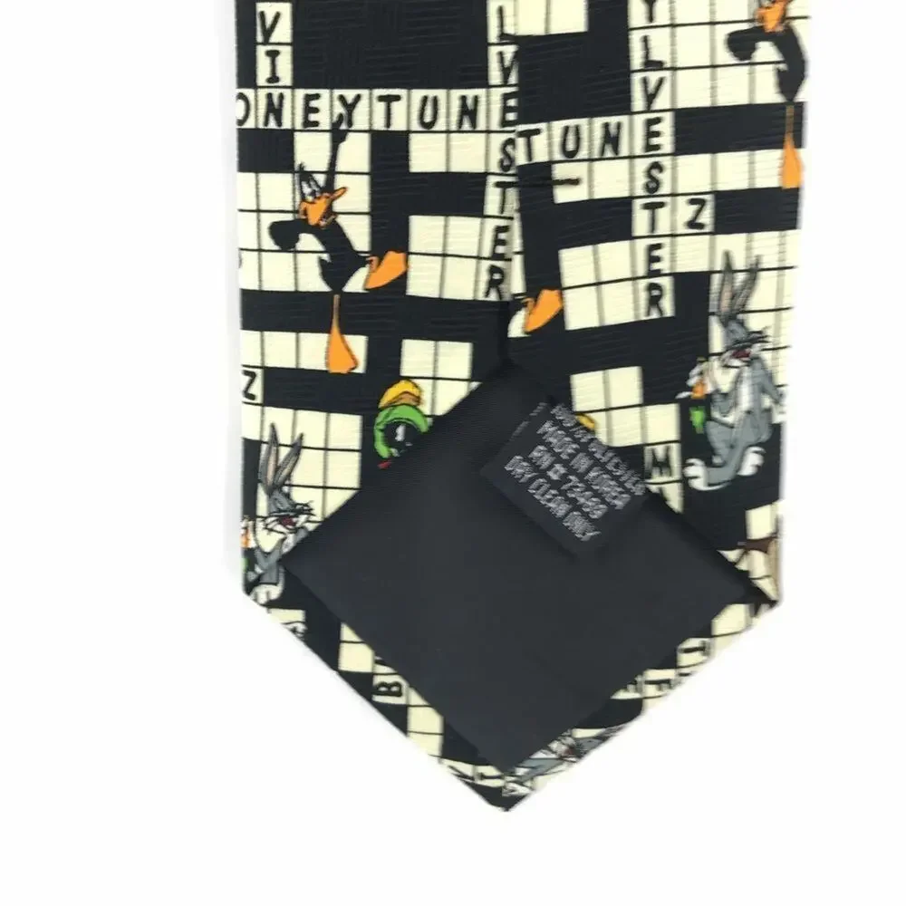 Looney Toons Crossword Novelty Tie Taz Tweety Sylvester Marvin Martian Bugs